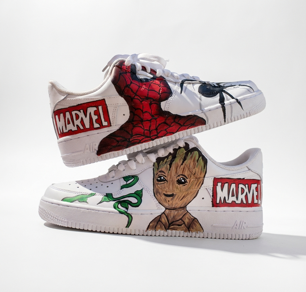 کفش ایرفورس 1 کاستوم طرح spider man groot اسپایدر من و گروت