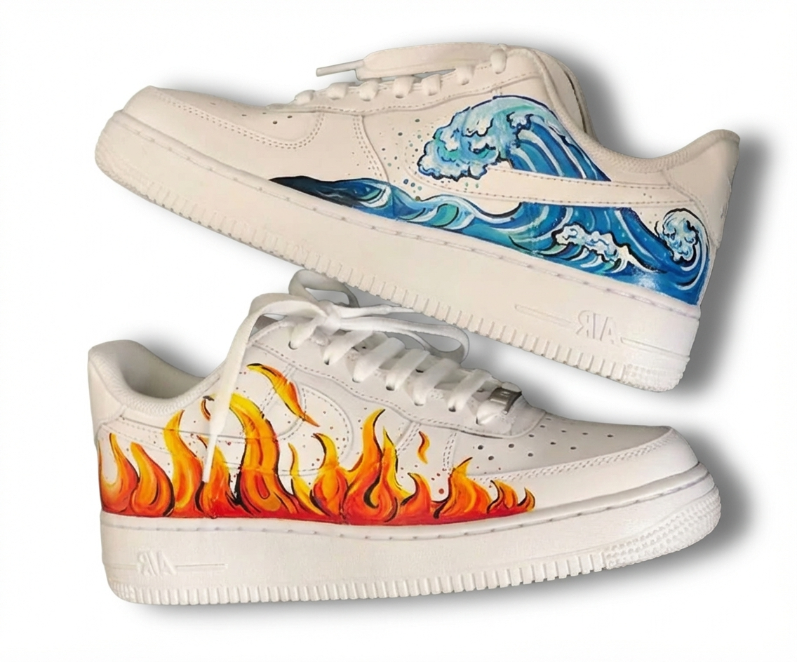 کفش ایرفورس 1 کاستوم طرح Wave and Fire موج و آتش