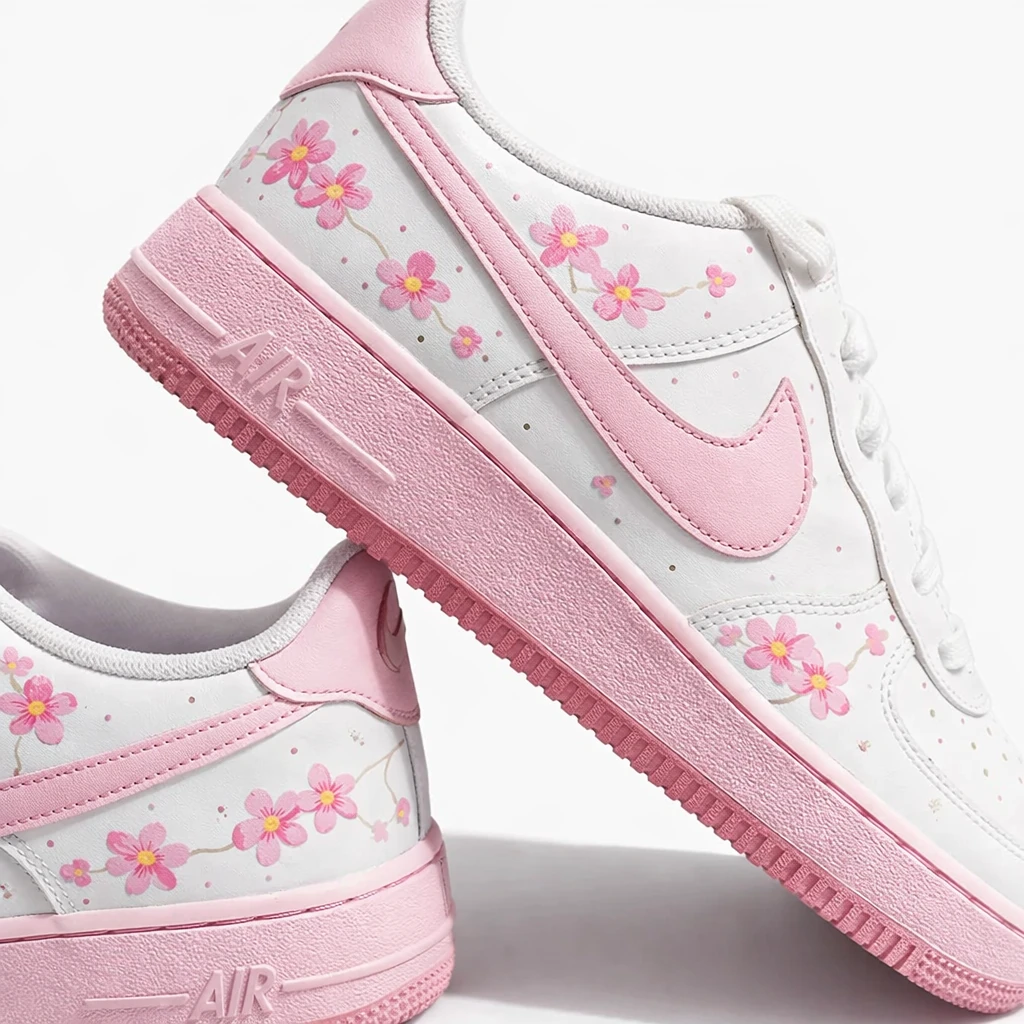 کفش ایرفورس 1 کاستوم طرح Pink Flowers شکوفه صورتی